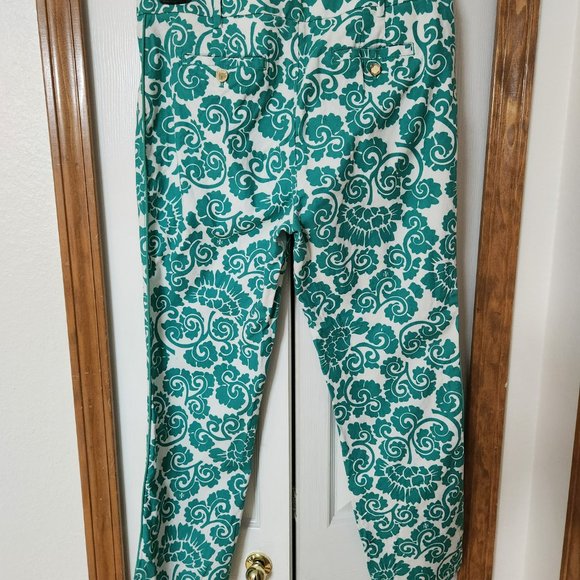 TORY BURCH ~ Walton Printed Pants ~ Size 8 ~ Turquoise and White ~ EUC - Picture 4 of 4